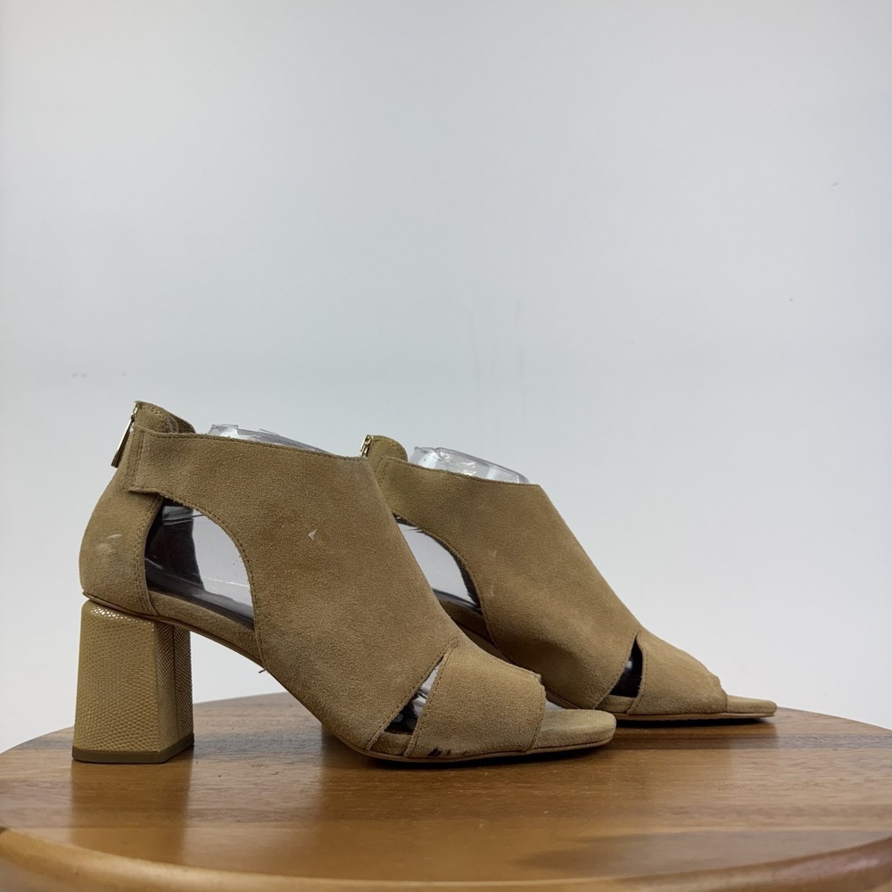 New Womens Donald Pliner Perra Beige Leather Peep Toe Heeled Sandals Size 10 M‎
